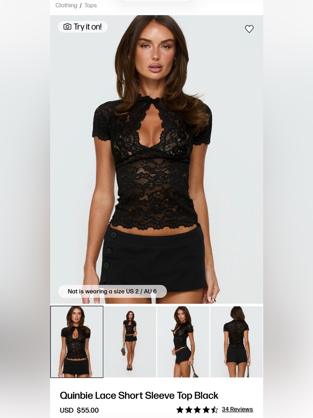 Princess Polly Black Lace quinbie top black
